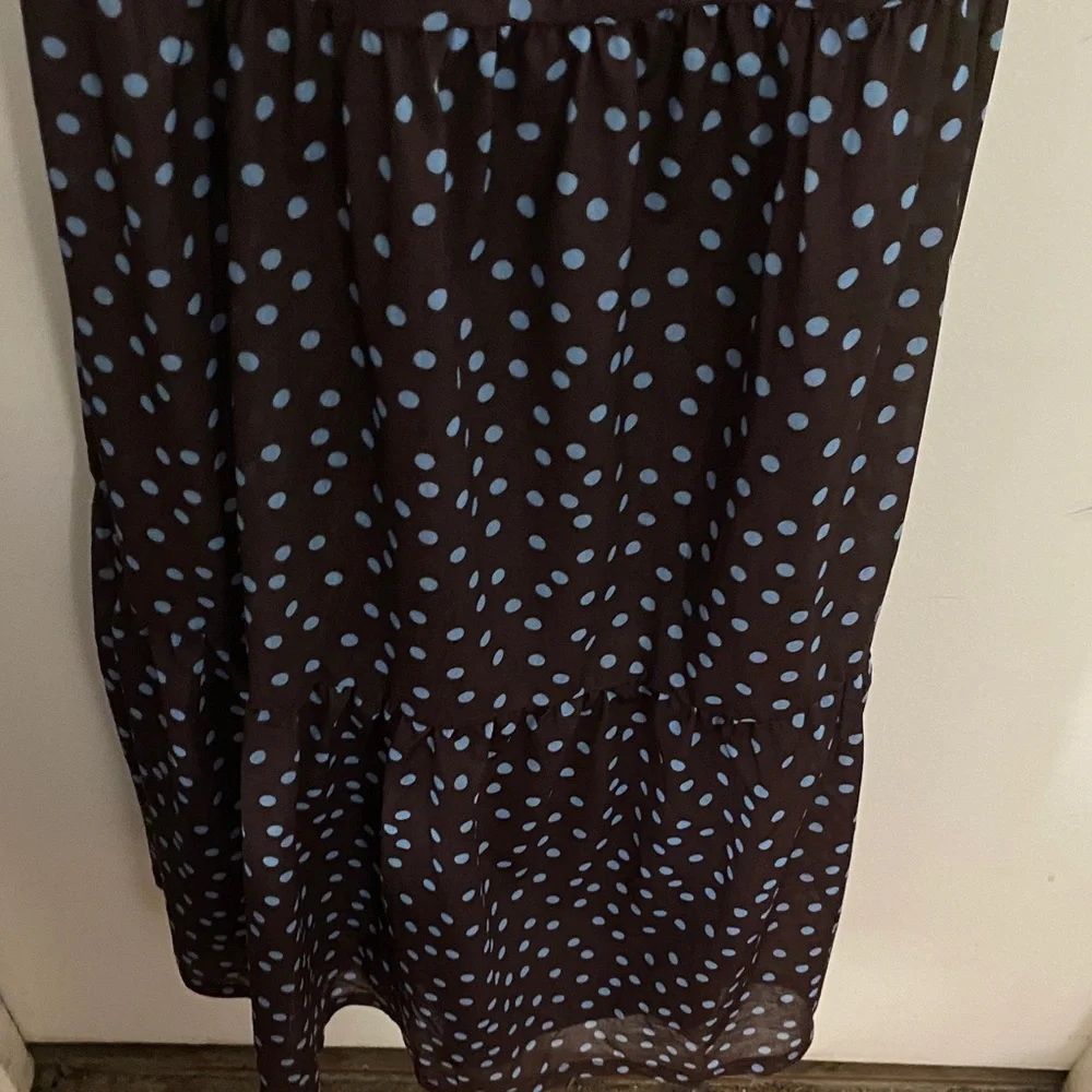 ☀️Halter style PolkaDot Tiered Maxi Dress - Black with Light Blue Dots 46”length